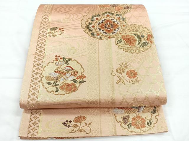 平和屋着物◎六通柄袋帯 雪輪花鳥文 金銀糸 正絹 逸品 CABC1918nb