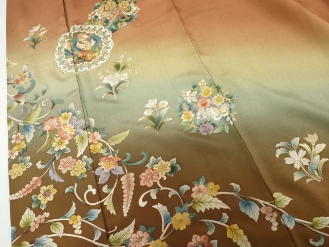 平和屋着物●訪問着 刺繍 鳳凰花丸文 暈し染め 金糸 金銀彩 正絹 逸品 未使用 AABF9137cs