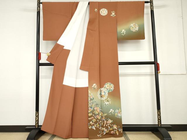 平和屋着物●訪問着 刺繍 鳳凰花丸文 暈し染め 金糸 金銀彩 正絹 逸品 未使用 AABF9137cs