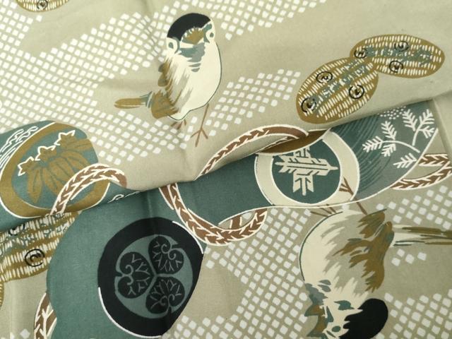 平和屋着物●男性 長襦袢 無双仕立て 瓢箪に雀 正絹 逸品 AABF9141cs
