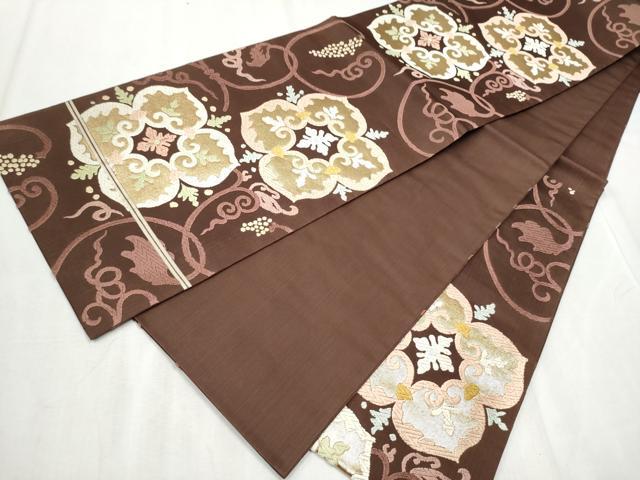 平和屋着物●六通柄袋帯 唐織 花唐草文 金糸 正絹 逸品 CABD0636hy