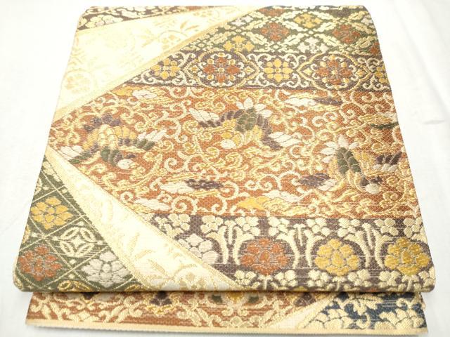 平和屋着物●六通柄袋帯 唐織 色紙重ね鳳凰花文 金糸 正絹 逸品 CABD0647hy
