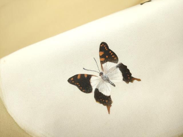 平和屋着物●塩瀬 九寸開き名古屋帯 手描き 舞蝶文 正絹 逸品 CABD0724hy