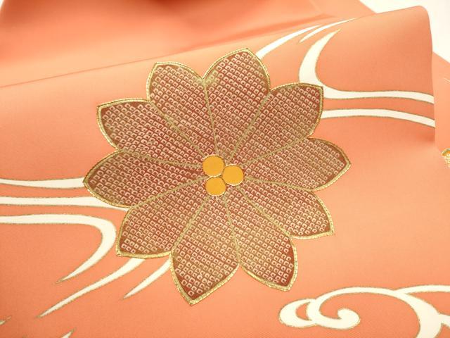 平和屋着物●塩瀬 九寸名古屋帯 駒刺繍 流水花文 金彩 正絹 逸品 CABD0697hy