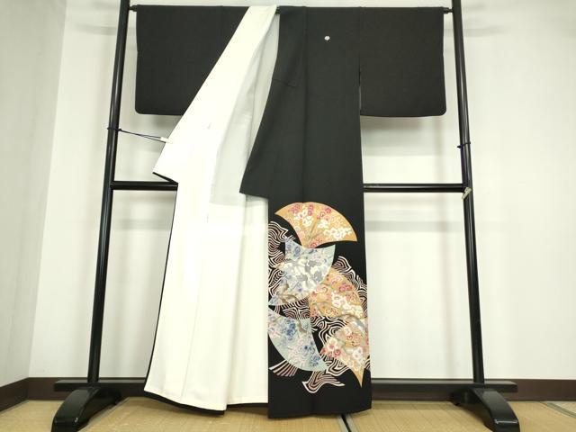 平和屋着物●本加賀友禅作家 梶山 伸 黒留袖 地紙吉祥花文 正絹 逸品 DABA4825az