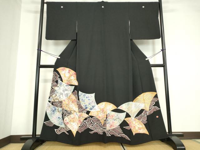平和屋着物●本加賀友禅作家 梶山 伸 黒留袖 地紙吉祥花文 正絹 逸品 DABA4825az