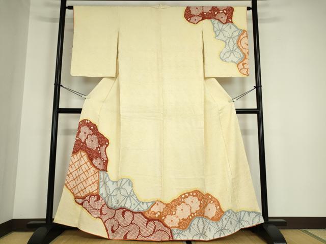 平和屋着物●訪問着 総絞り 道長花文 正絹 逸品 DABA4895az