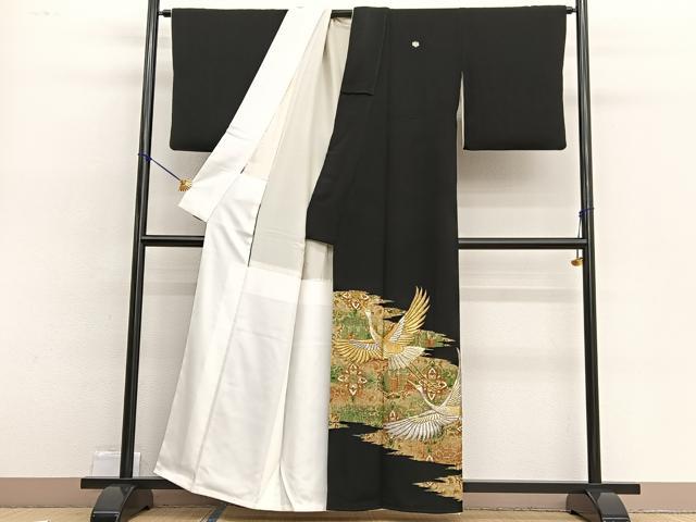 平和屋着物■豪華黒留袖 刺繍 飛鶴飾花文 金彩 正絹 逸品 BAAW4637hv