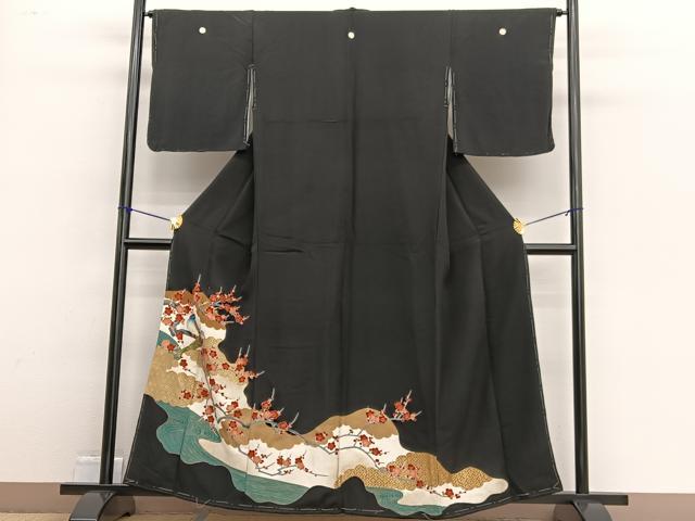 平和屋着物■豪華黒留袖 駒刺繍 休み鳥枝梅文 金彩 正絹 逸品 BAAW4628hv