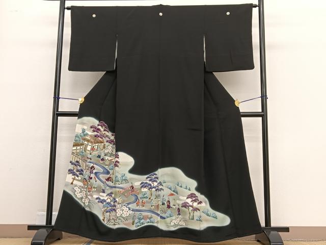 平和屋着物■豪華黒留袖 手描き 人物風景文 暈し染め 正絹 逸品 BAAW4719hv