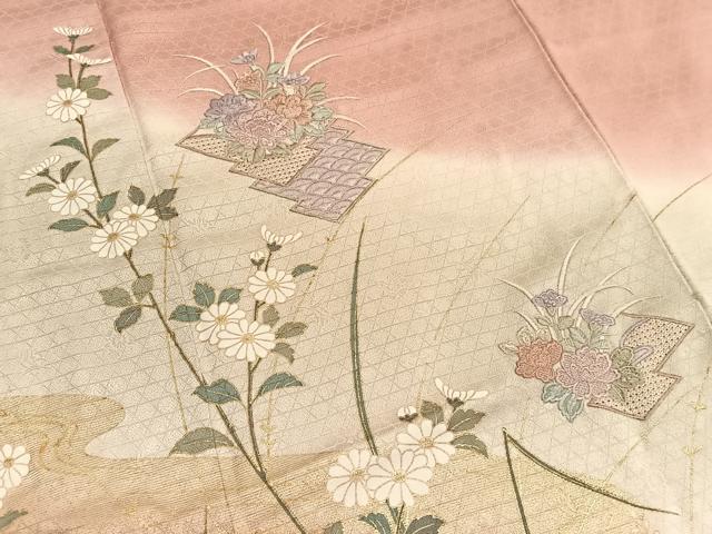 平和屋着物■中国三大刺繍 スワトウ刺繍 訪問着 松皮菱花文 暈し染め 金彩 正絹 逸品 BAAW4716hv