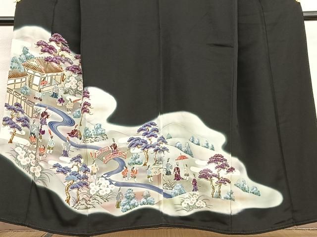 平和屋着物■豪華黒留袖 手描き 人物風景文 暈し染め 正絹 逸品 BAAW4719hv