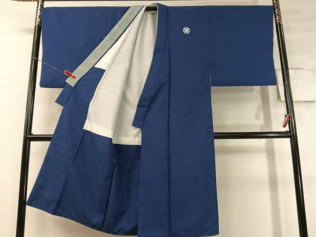 平和屋着物●男性 色紋付 紺青色 洗える着物 CABC9825vp
