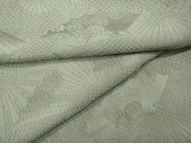 平和屋着物●上質な色無地 扇吉祥花地紋 柳鼠色 正絹 逸品 CABD0159ut