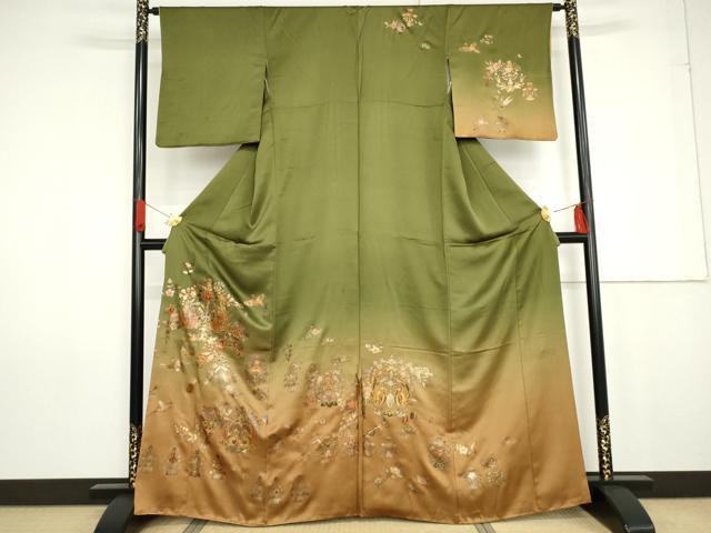 平和屋着物●訪問着　向かい鳳凰更紗花文　暈し染め　金彩　正絹　逸品　AABG0364cs 平和屋着物○訪問着 向かい鳳凰更紗花文 暈し染め 金彩 正絹