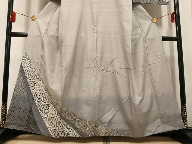 平和屋着物●京の名門 じゅらく謹製 漢方草木染 訪問着 紬地 花唐草文 正絹 逸品 AABG1041ph