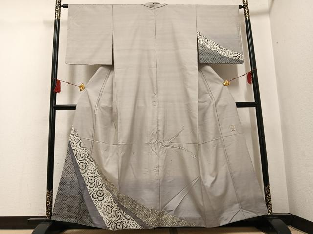 平和屋着物●京の名門 じゅらく謹製 漢方草木染 訪問着 紬地 花唐草文 正絹 逸品 AABG1041ph