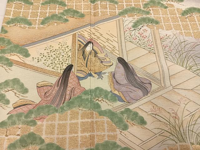 平和屋着物●友禅師・京の名工・伝統工芸士・樽本伊勢蔵 訪問着 人物風景文 暈し染め 金彩 正絹 逸品 AABG1061ph