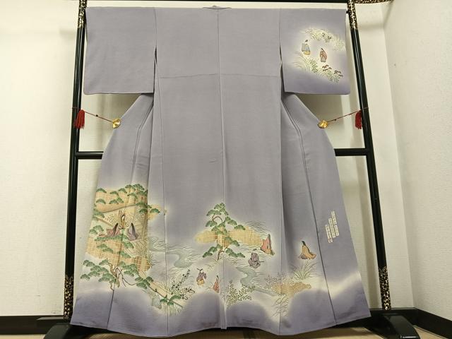 平和屋着物●友禅師・京の名工・伝統工芸士・樽本伊勢蔵 訪問着 人物風景文 暈し染め 金彩 正絹 逸品 AABG1061ph