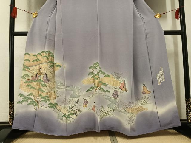 平和屋着物●友禅師・京の名工・伝統工芸士・樽本伊勢蔵 訪問着 人物風景文 暈し染め 金彩 正絹 逸品 AABG1061ph