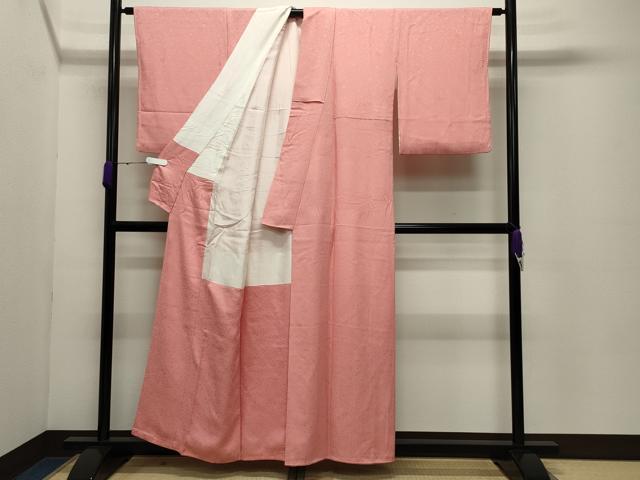 平和屋着物●本草木染作家 瑞寶 色無地 舞花地紋 薄紅色 正絹 逸品 CABC8157gh