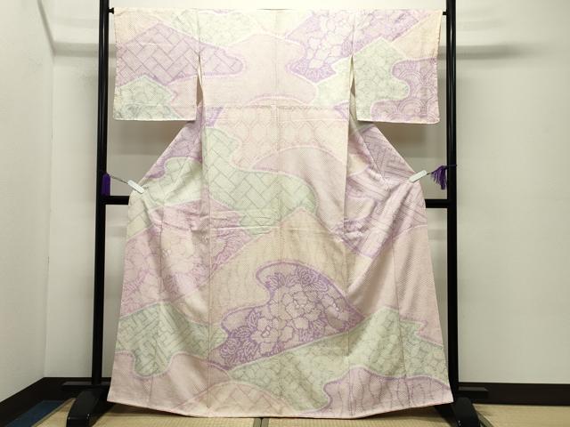 平和屋着物●訪問着 総絞り 牡丹吉祥文 正絹 逸品 CABC8162gh