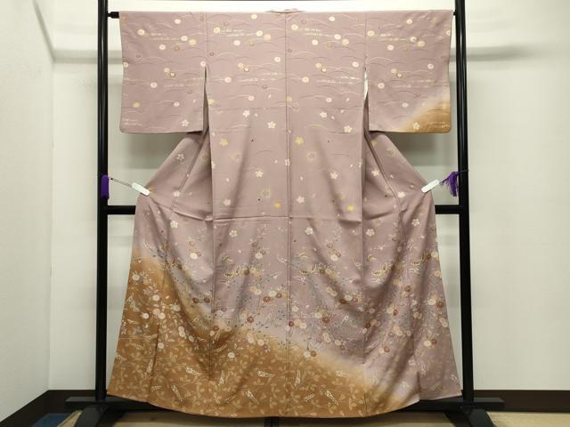 平和屋着物●訪問着 駒刺繍 舞蝶花文 暈し染め 金彩 正絹 逸品 CABC8262gh