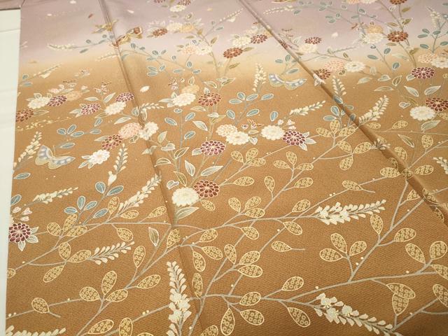 平和屋着物●訪問着 駒刺繍 舞蝶花文 暈し染め 金彩 正絹 逸品 CABC8262gh