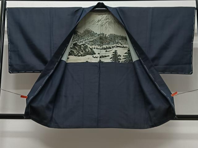 平和屋着物∞男性 羽織 蝋色 羽裏:風景文 正絹 逸品 未使用 CABC3183ua