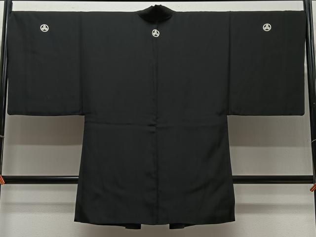 平和屋着物∞男性 長羽織 黒紋付 羽裏:風景文 正絹 逸品 CABC3181ua