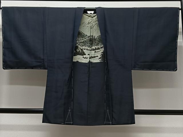 平和屋着物∞男性 羽織 蝋色 羽裏:風景文 正絹 逸品 未使用 CABC3183ua