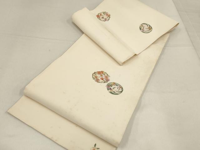 平和屋着物▼総刺繍 袋帯 草花丸文 金糸 正絹 逸品 AABF7520wj