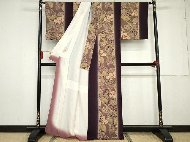 平和屋着物●摺型友禅 京都 多ち花 小紋 鹿の子椿間道 暈し染め 鬼しぼ縮緬 正絹 逸品 AABG0395cs