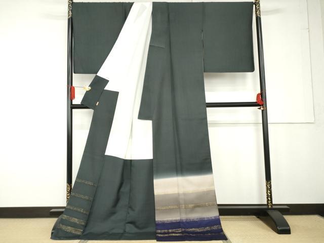 平和屋着物●色留訪問着 お召地 寿光織 横段文 金糸 ますいわ屋扱い ロング丈 正絹 逸品 AABG2699cs