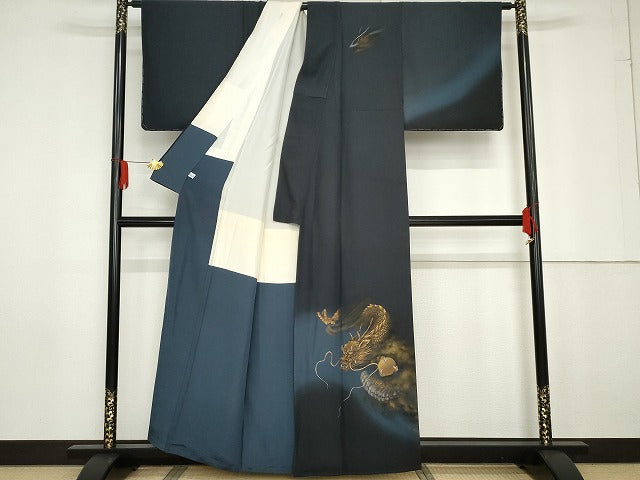 平和屋着物●訪問着 手描き 龍 暈し染め 金彩正絹 逸品 AABG0393cs