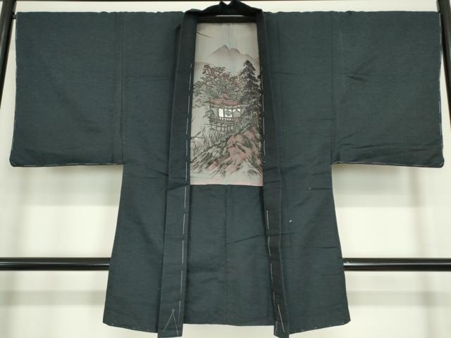 平和屋着物●男性 紬 アンサンブル 長羽織 霞文 正絹 逸品 DABC3038az