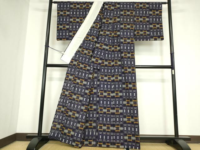 平和屋着物●久留米絣 単衣 絣格子文 綿 逸品 DABC3026az