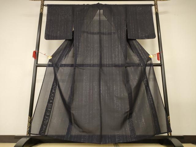 平和屋着物*夏物 小紋 紗 間道 銀糸 正絹 逸品 AABG2037jd