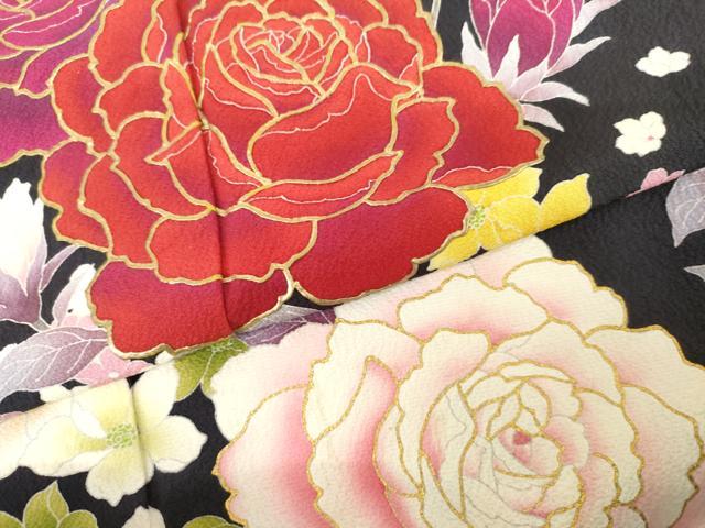 平和屋着物●訪問着 束ね紐枝花文 薔薇 バラ 金彩 正絹 逸品 AABG2736cs