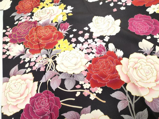 平和屋着物●訪問着 束ね紐枝花文 薔薇 バラ 金彩 正絹 逸品 AABG2736cs
