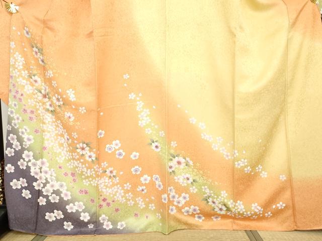 平和屋着物●豪華振袖 駒刺繍 舞花文 暈し染め 金彩 正絹 逸品 AABG2739cs
