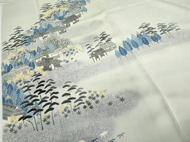 平和屋着物●人間国宝・羽田登喜男 色留袖 風景樹林松文 正絹 逸品 AABG2744cs
