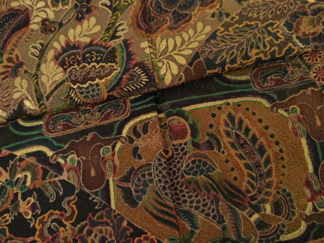 平和屋着物●前田仁仙 仁仙更紗 色留袖 更紗花鳥文 正絹 逸品 AABG2758cs