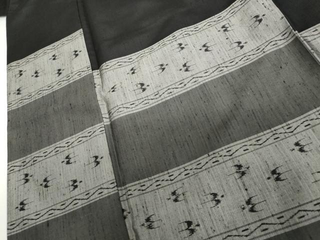 平和屋着物●紬 訪問着 琉球絣 黒地 正絹 逸品 未使用 AABG2760cs