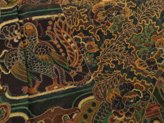 平和屋着物●前田仁仙 仁仙更紗 色留袖 更紗花鳥文 正絹 逸品 AABG2758cs