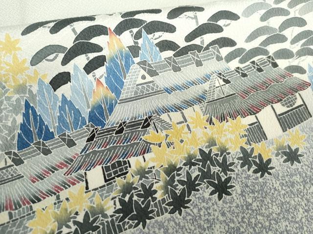 平和屋着物●人間国宝・羽田登喜男 色留袖 風景樹林松文 正絹 逸品 AABG2744cs