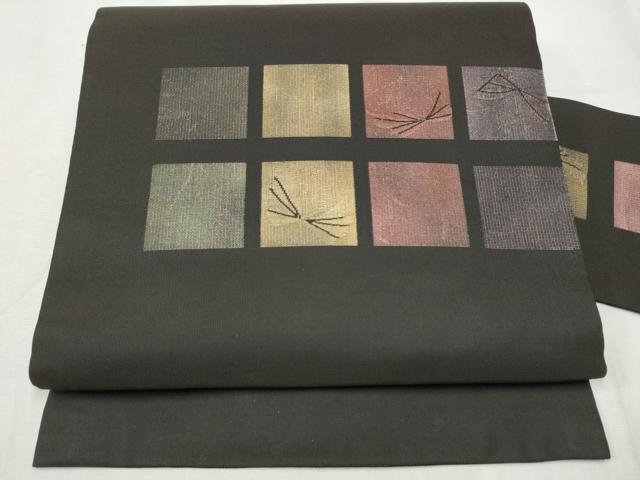 平和屋着物●九寸名古屋帯 舞蝶文 黒地 正絹 逸品 CABD0768hy