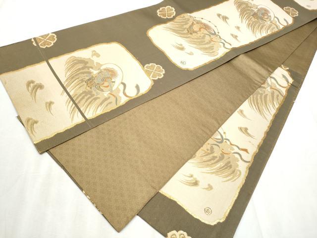 平和屋着物●六通柄袋帯 風神雷神 金糸 正絹 逸品 CABD5641hy