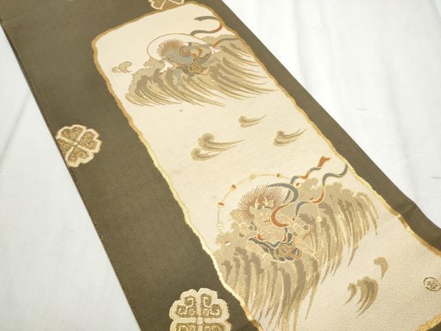 平和屋着物●六通柄袋帯 風神雷神 金糸 正絹 逸品 CABD5641hy