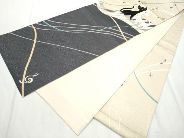 平和屋着物●全通柄 京袋帯 WAKKA ワッカ 猫 ピアノ 音符 正絹 逸品 CABD5649hy